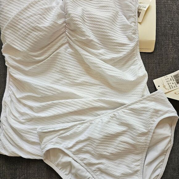 Gottex Tutti Frutti Underwire White Ribbed Tankini Top 40 E high waist bottom 10 - Picture 16 of 16